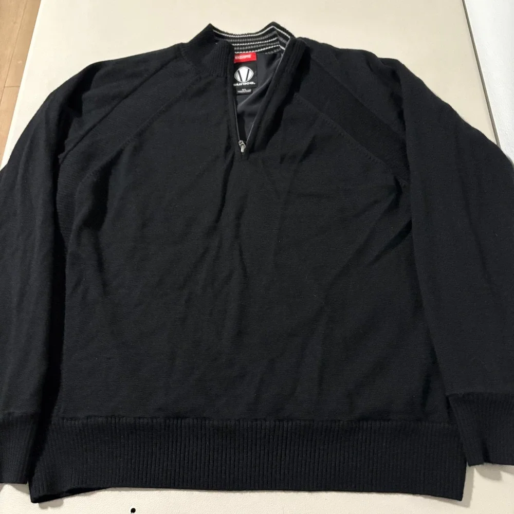 Sunice Windstopper Mens L 1/4 Zip Golf Sweater Black 100% Wool‎ Lined Pullover